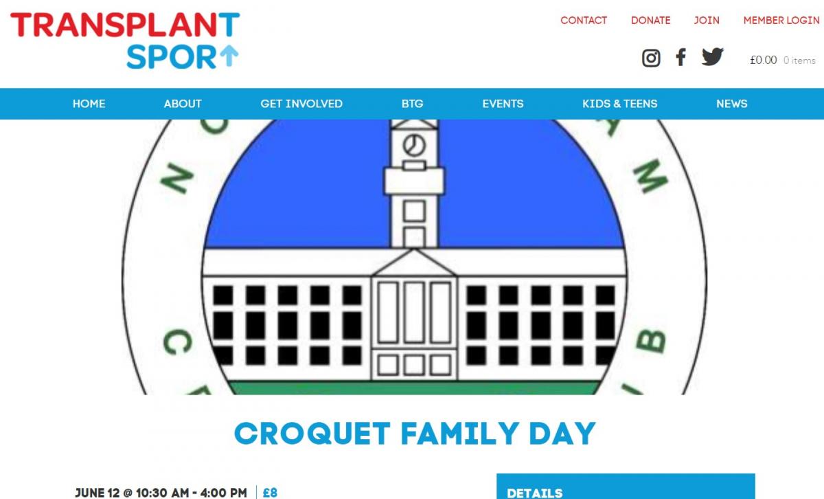 Transplant Sport – Family Croquet Day –  Sun12th June